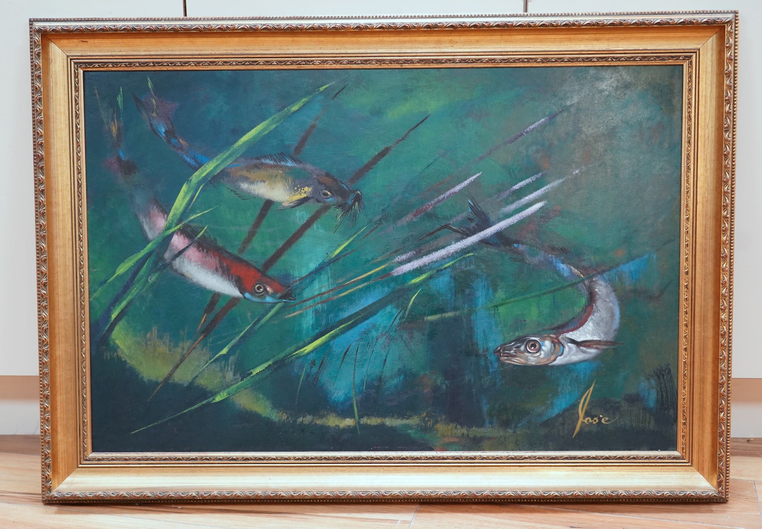 José (Late 20th. C), oil on board, Study of fish, signed, 56 x 87cm, gilt framed